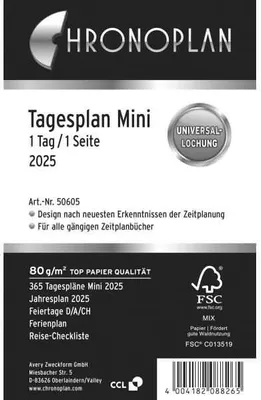 Produktbild von CHRONOPLAN Kalendereinlage 2025 Tagesplan Mini (7,9 x 12,5 cm)