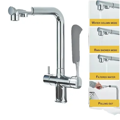 Obrázek produktu pro Kuchyňská baterie, dvojitá rukojeť, výsuvná sprcha, chrom