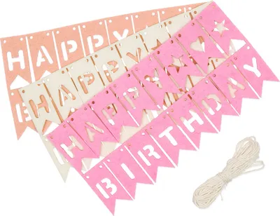Produktbild von DIY-Set 3 Wimpelketten Happy Birthday rosa apricot weiß