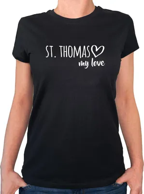 Produktbild von Huuraa Damen T-Shirt St. Thomas my love XXL Black Bio Baumwolle Fairtrade Damenshirt Geschenkidee