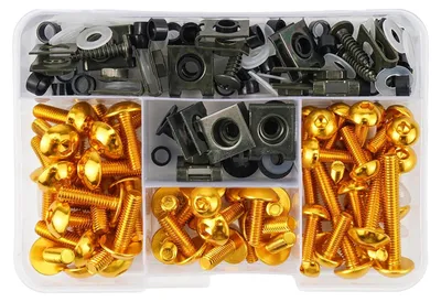 Imagen del producto de Kit de tornillos para carenados de motocicletas, de ajuste universal, resistente a la corrosión, 177 piezas, color dorado