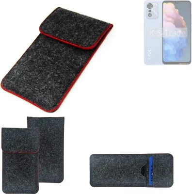 Produktbild von K-S-Trade Handy Schutz Hülle kompatibel mit Coolpad Cool 30 Schutzhülle Handyhülle Filztasche Pouch Tasche Case Sleeve Filzhülle dunkelgrau roter