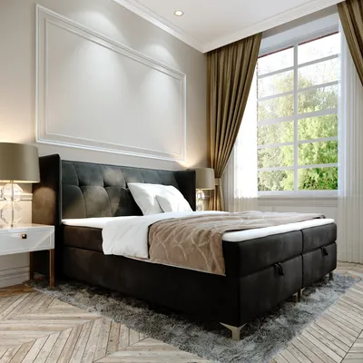 Produktbild von Boxspringbett Doppelbett LIND - 160x200cm Bett mit Bonellmatratze, mit Bettkasten f r Bettw sche und Topper. EIN Bett mit einem klassischen, konturierten Kopfteil (Velvet 99, 160x200)