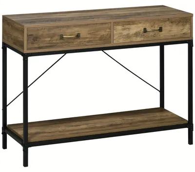 Produktbild von Beistelltisch - Konsole - Ablagetisch - Wandtisch - Kommode - Vintage, Braun, Schwarz - 2 Schubladen und Unterablage