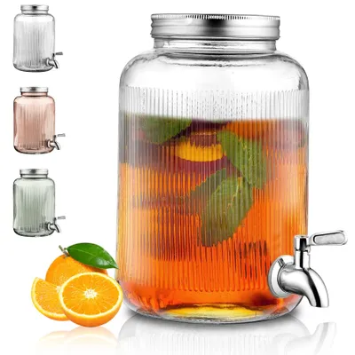 Getränkespender 4L, Glas, mit Edelstahlhahn, transparent