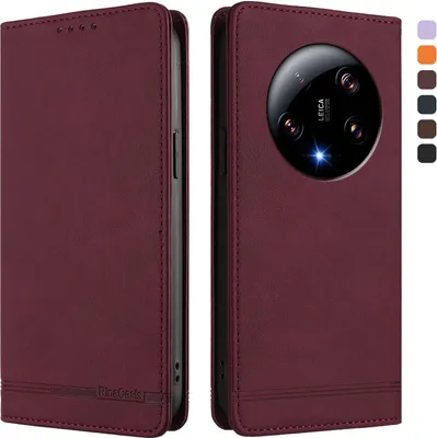 Image de Etui pour Xiaomi 13 Ultra, étui rétro en cuirPolyuréthaneavec support et fentes pour cartes Rouge