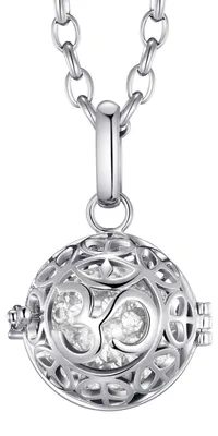 Produktbild von Morella Damen Schutzengel Halskette Edelstahl 70 cm mit Anhänger Om Mantra und Klangkugel Zirkonia weiß Ø 16 mm in Schmuckbeutel