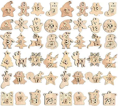 Produktbild von Adventskalender, Holz-Zahlen, 2 Sets - Holz-Zahlen-Dekorationen, Aufhänger für Adventskalender