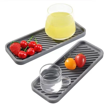 Immagine prodotto di Tappetino sgocciolatoio sottile in silicone, grigio, 2 pezzi, per cucina e bagno