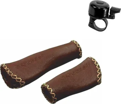 Produktbild von ergotec Humpert Ledergriffe LK 135/92 Fahrradgriffe ALS-09 in Braun inkl. Fahrradklingel