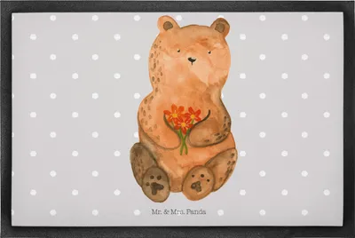 Produktbild von Mr. & Mrs. Panda Gummimatte Bär Dankbar 50 x 75 cm - Grau Pastell - Geschenk, Blumen, fußmatte, Dankeschön, Danke, bodenmatte, teppichmatte, Teddy, Schmutzmatte