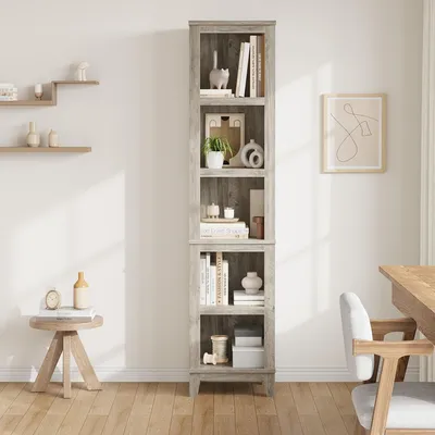 Image de Bibliothèque – Étagère étroite – Étagère indépendante à 5 niveaux – Meuble de rangement ouvert et haut – Gain de place