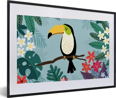 Produktbild von MuchoWow® Gerahmtes Poster Tukan - Pflanzen - Kinder - Tiere - Kinder 60x40 cm - Poster mit Schwarzem Bilderrahmen Wandposter Rahmen Foto Bilder - Schlafzimmer - Plakat in Rahmen - Drucken
