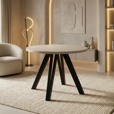 Produktbild von Runder Esstisch Ausziehbar 100–180 cm mit Schwarzen Holzbeinen aus Buchenholz – Moderner Ausziehtisch für Esszimmer, Küche und Wohnzimmer – Tisch für 4–8 Personen – Kaschmir