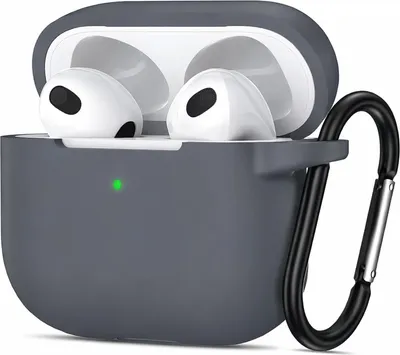 Immagine prodotto di Custodia protettiva in silicone per AirPods 3 con moschettone, custodia morbida al tatto, custodia resistente agli urti, antiscivolo, protezione a 360°,  grigio