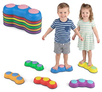 Produktbild von COSTWAY Balanciersteine für Kinder, 6tlg rutschfesteTrittsteine stapelbar in Erbsenform mit abnehmbaren Mustern, Indoor & Outdoor
