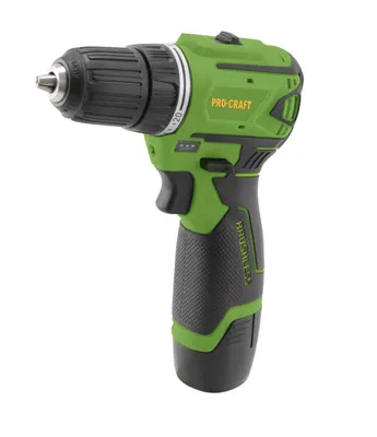 A cordless drill is shown against a white background.