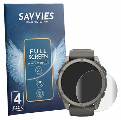 Produktbild von 4x Savvies Fullscreen Schutzfolie für Garmin Fenix 9 (51 mm) Displayschutz Folie Fullcover Klar Transparent