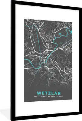Produktbild von MuchoWow® Gerahmtes Poster Blau - Deutschland - Karte - Stadtplan - Wetzlar 60x90 cm - Poster mit Schwarzem Bilderrahmen Wandposter Rahmen Foto Bilder - Dekoration - Wandposter Wohnzimmer - Hochwertig