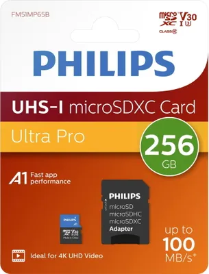Produktbild von Philips MicroSDXC Card     256GB Class 10 UHS-I U3 incl. Adapter