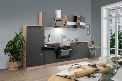 Produktbild von Küche Küchenzeile Küchenblock Einbauküche Eiche Grau Merle 270 cm Respekta