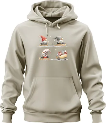 Produktbild von Weihnachtswichtel Schlitten Geschenke Sterne Schnee Niedlich Uni Hoodie Kapuzenpullover, Natur, M