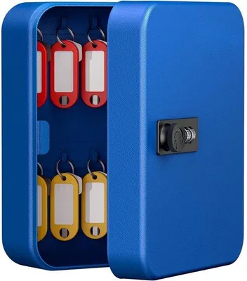 Produktbild von Famanu Schlüsselbox aus Stahl mit 20 Fächern, Zahlenschloss und Reset-Code - Blau