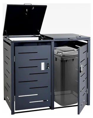 Produktbild von 2er-Mülltonnenverkleidung, Mülltonnenbox Mülltonnenabdeckung, erweiterbar 103x115x63cm - anthrazit, Stahl 38kg