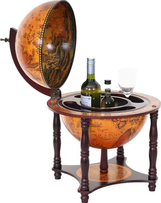 Image de Globusbar HWC-D85, Bar de table Minibar Casier à vin, globe terrestre Ø 33cm bois d'eucalyptus certifié MVG