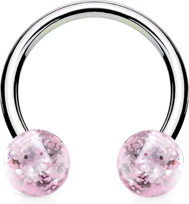 Produktbild von viva-adorno 1,2mm Hufeisen Piercing Lippenpiercing Augenbrauenpiercing Chirurgenstahl Glitter Glitzer Kugeln Kunststoff in verschiedenen Farben Z304,Rosa