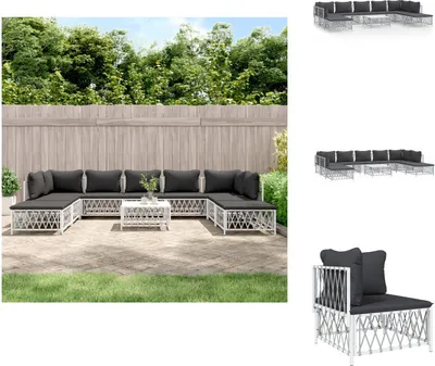 Produktbild von vidaXL 10-tlg. Garten-Lounge-Set mit Kissen Weiß Stahl -  Gartenmöbel-Sets