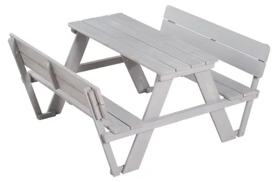 Imagen del producto de Conjunto de jardín infantil "Picknick para 4" de roba, modelo Outdoor+, con respaldos, resistente a la intemperie, fabricado en madera maciza, color gris