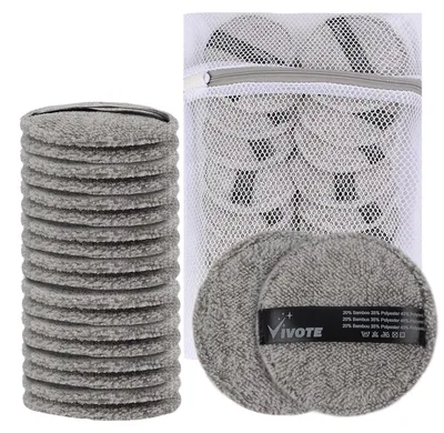 Image de Lingettes démaquillantes réutilisables en microfibre, lot de 20, avec sac de lavage, douces, pour le nettoyage du visage