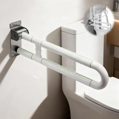Obrázek produktu pro Skládací madlo na toaletu, 70 cm - Podpěrné madlo do sprchy a na toaletu - Protiskluzová rukojeť - Nerezová ocel - Nosnost 250 kg - Bílá barva