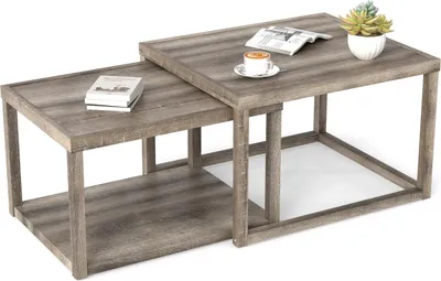 Produktbild von Satztisch-Set - Couchtisch/Beistelltische - Rechteckig, 2-teilig - Stapelbar - Mit Ablage - Holzrahmen