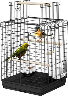 Produktbild von JNGLGO Papageienkäfig Vogelvoliere Vogelkäfig Vogelhaus Käfig Voliere kanarienvögelkäfig Schwarz 40x40x72cm (mit Offenem Dach)