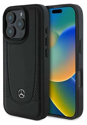 A black iPhone case with a Mercedes-Benz logo is shown next to an iPhone.