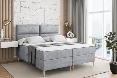 Produktbild von ALTDECOR Boxspringbett mit Holz Füßen, Matratze und Lattenrost, Boxbett, Topper, Polsterbett mit Bettkasten, Bett mit Stauraum H4-Matratze, Doppelbett - BOXI3-FD- 140x200 - Grau Monolith 84