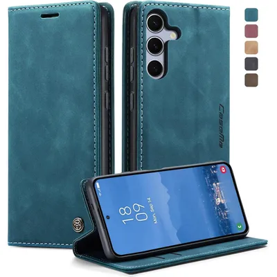 Image de Étui rabattable pour Samsung Galaxy S25 5G (6,2 pouces), bleu-vert, en cuir, avec porte-cartes et fonction support