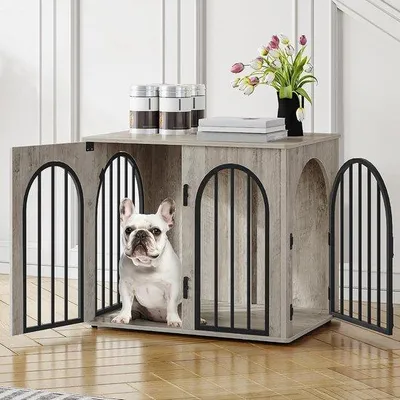Productafbeelding van Huisdier Meubel - Hondenbox Binnen - Veilige Rustplek - Boogvormige Deur - 68 x 48 x 56 cm - Lichtivoor