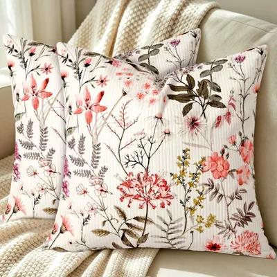 Produktbild von Kissenbezug 45x45 cm Creme Kordsamt Blumen 2er Set