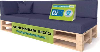 Obrázek produktu pro Pillows24 - Polštáře na palety s odnímatelným potahem - SADA 6 | Polštáře na pohovku Euro palety 120x80 - Voděodolné - Venkovní/Interiérové | Modré