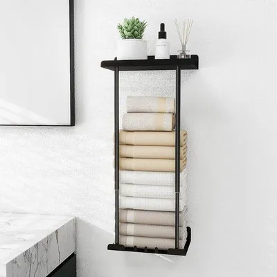 Productafbeelding van Badkamermeubel - Wandplank - 75 cm - Zwart - Verstelbaar - Organisatie voor de badkamer