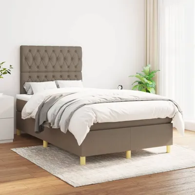 Produktbild von vidaXL Boxspringbett mit Matratze Taupe 120x200 cm Stoff - Boxspringbett - Boxspringbetten - Bett - Schlafzimmermöbel