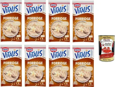 Produktbild von C. Vitalis Classic Porridge mit Haferflocken und zarter Bourbon-Vanille 8x 54g+ Italian Gourmet polpa 400g