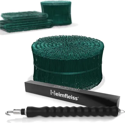 Produktbild von Heimfleiss® Drillapparat + Ösendraht Betonbindedraht 1,4 x 100 mm (1000 Stk.) - PVC ummantelter Rödeldraht Set in grün - Bindedraht für Draht Driller