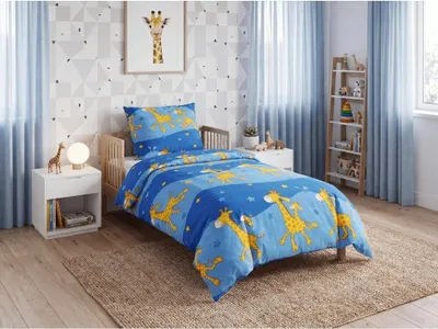 Obrázok produktu pre Krepové obliečky do postieľky ŽIRAFA modrá