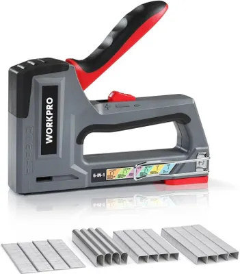 Produktbild von WORKPRO Profi Handtacker Set Heavy Duty 6-in-1 mit 4000 Klammern Nägel T20 einstellbare Schusskraft