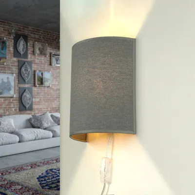 Produktbild von Wandleuchte Grau Stoff Schirm E27 indirektes Licht Up Down Wandlampe innen Schlafzimmer Wohnzimmer Flur