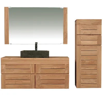 Produktbild von Teako Design Badmöbel Set Sunne Teakholz mit Spiegel 120x90 cm
